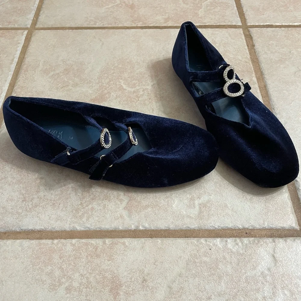 Zara girls Girls Blue Velvet Flats